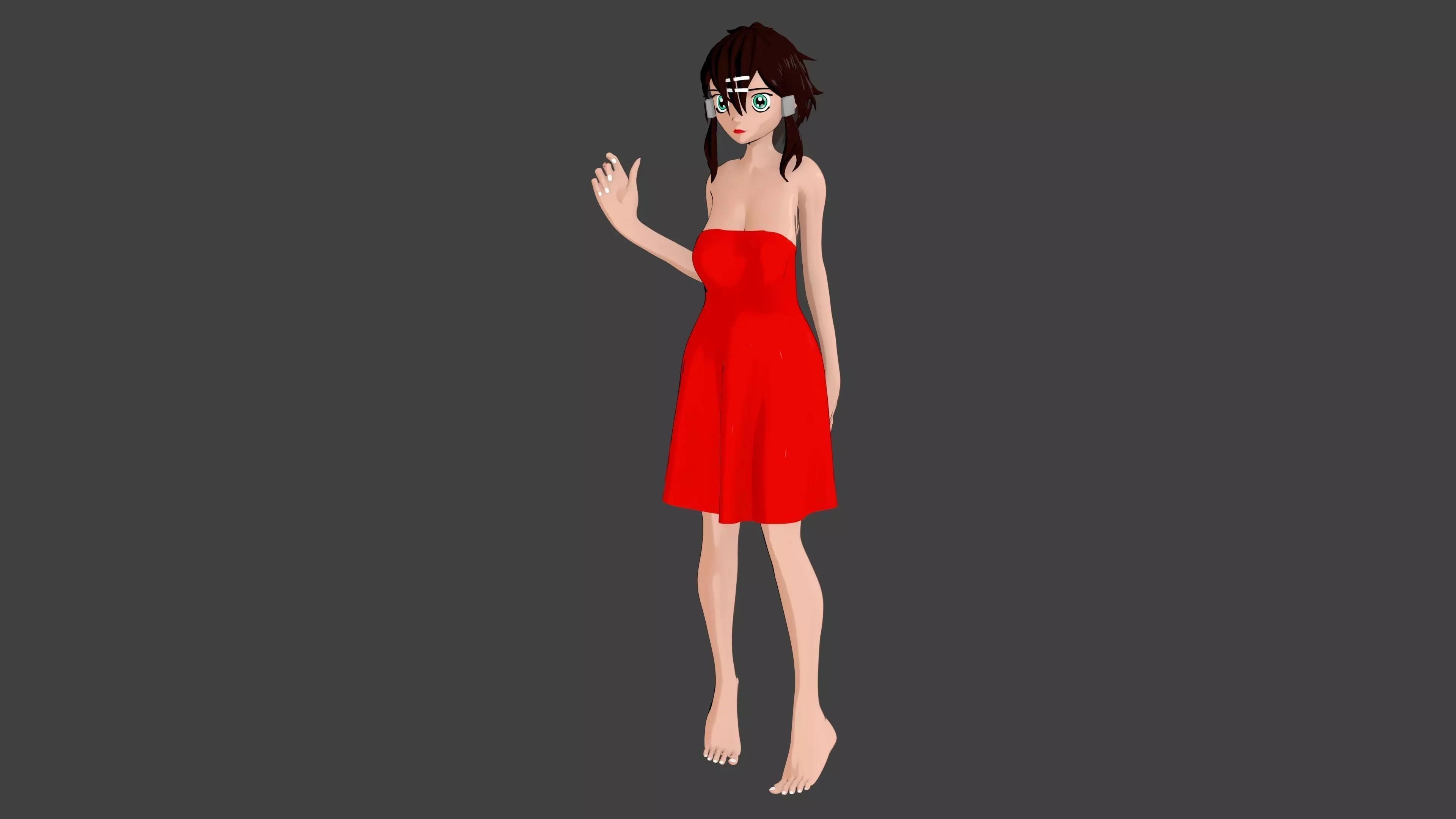Anime Woman in Red 3D model_0