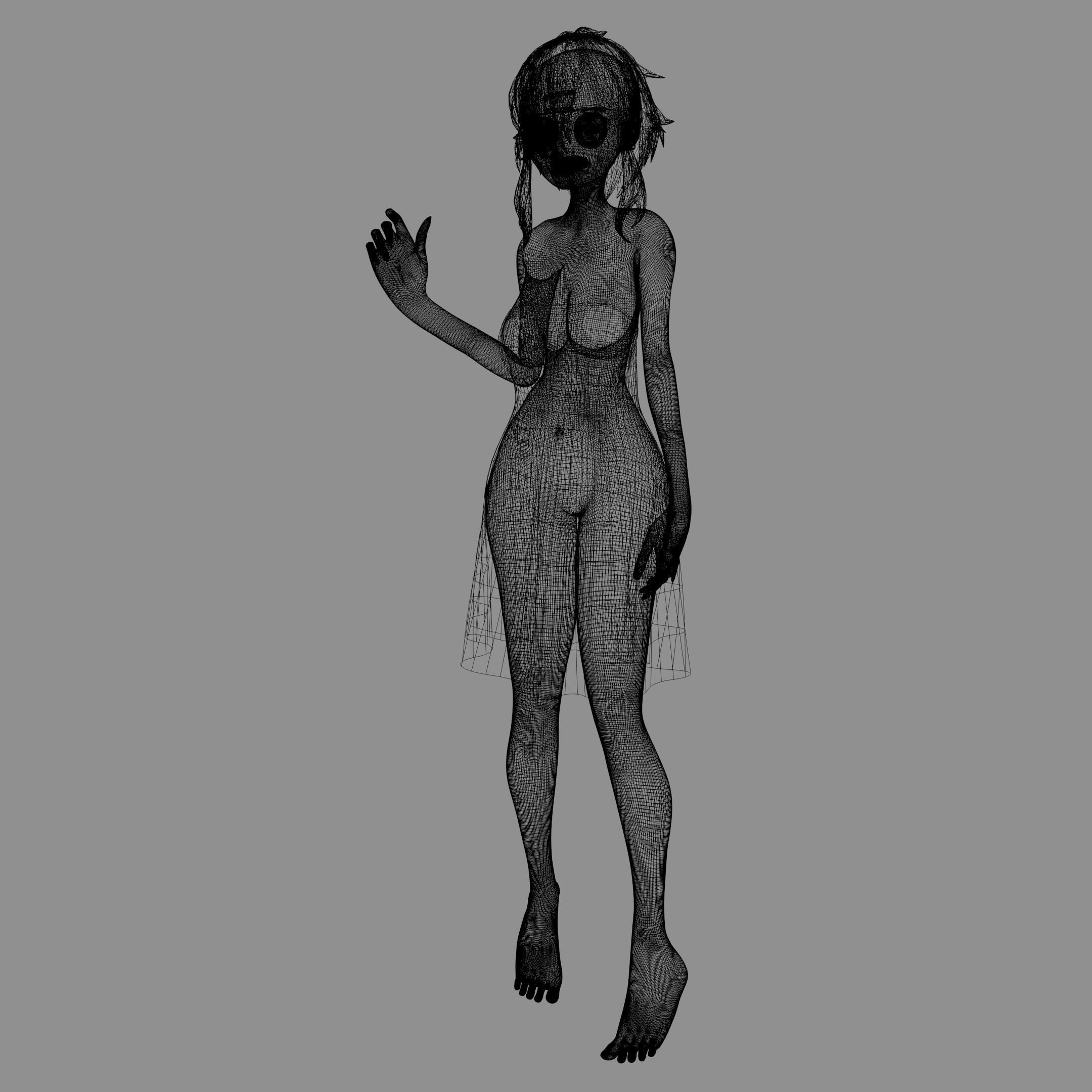 Anime Woman in Red 3D model_3