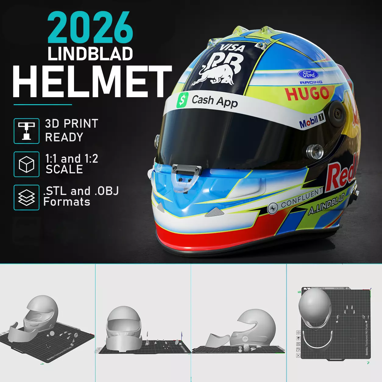 F1 Lindblad 2026 Helmet 3D Print 3D print model