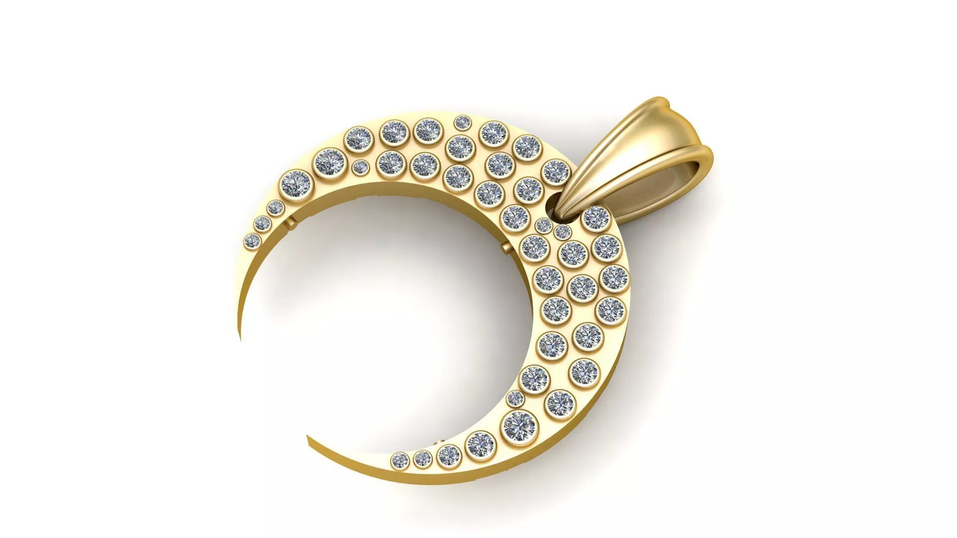 Diamond Crescent Moon Gold Pendant 3D print model