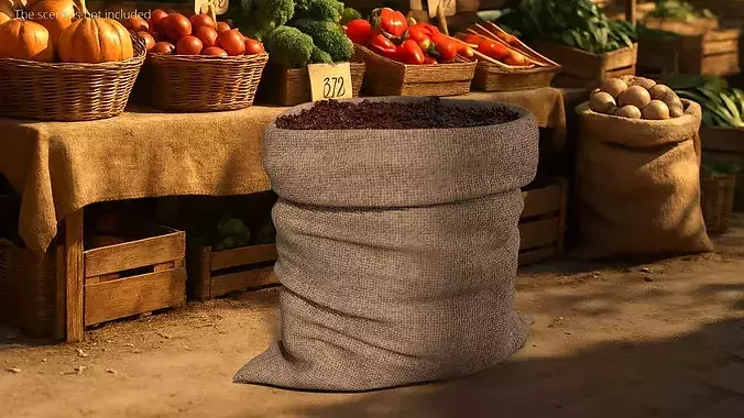 Jute Sack with Coffee Beans Full 3D model 2