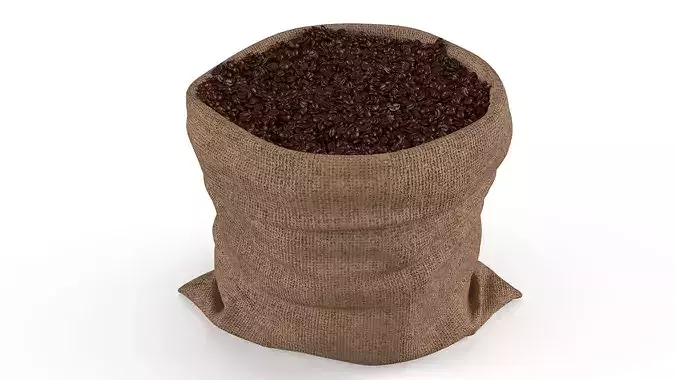 Jute Sack with Coffee Beans Full 3D model