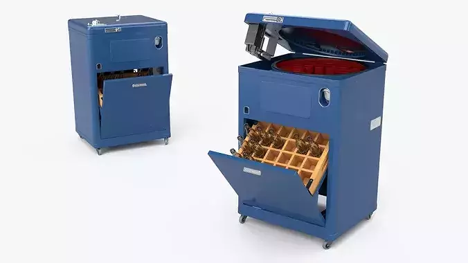Retro Soda Dispenser with Open Door and Bottles Blue 3D model 2