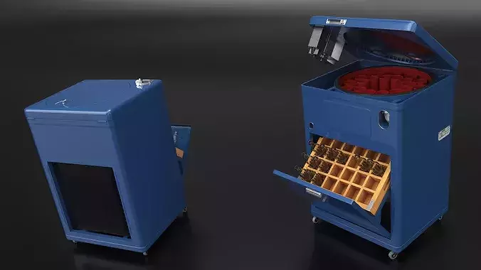 Retro Soda Dispenser with Open Door and Bottles Blue 3D model 4