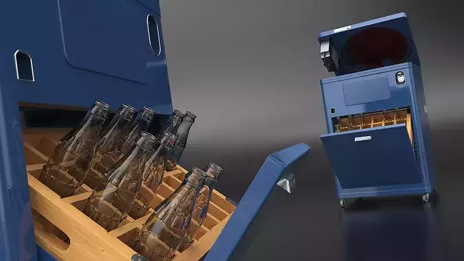 Retro Soda Dispenser with Open Door and Bottles Blue 3D model 3