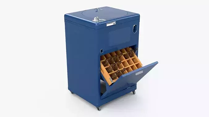Retro Soda Dispenser with Open Door and Bottles Blue 3D model