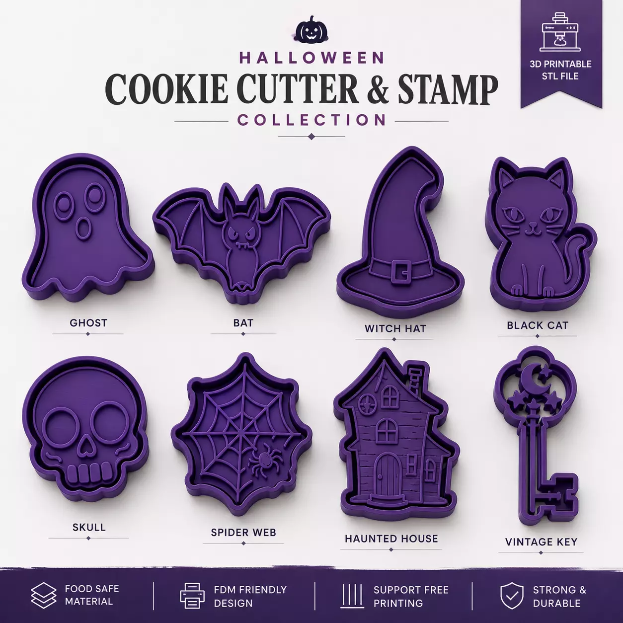 Halloween Cookie Cutters STL Pack 8 Spooky Designs 3D print model