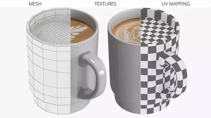 Ceramic Coffee Mug with Latte Art 3D model 5