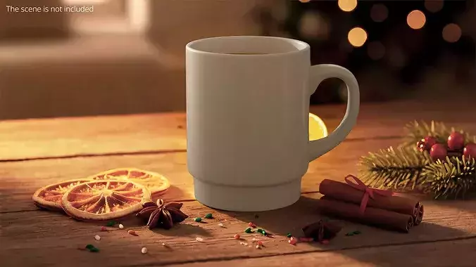 Ceramic Coffee Mug with Latte Art 3D model 2