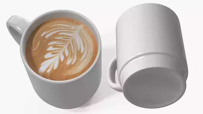 Ceramic Coffee Mug with Latte Art 3D model 4