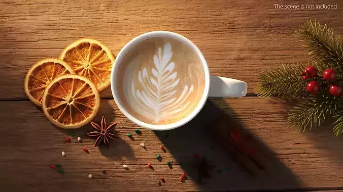 Ceramic Coffee Mug with Latte Art 3D model 3
