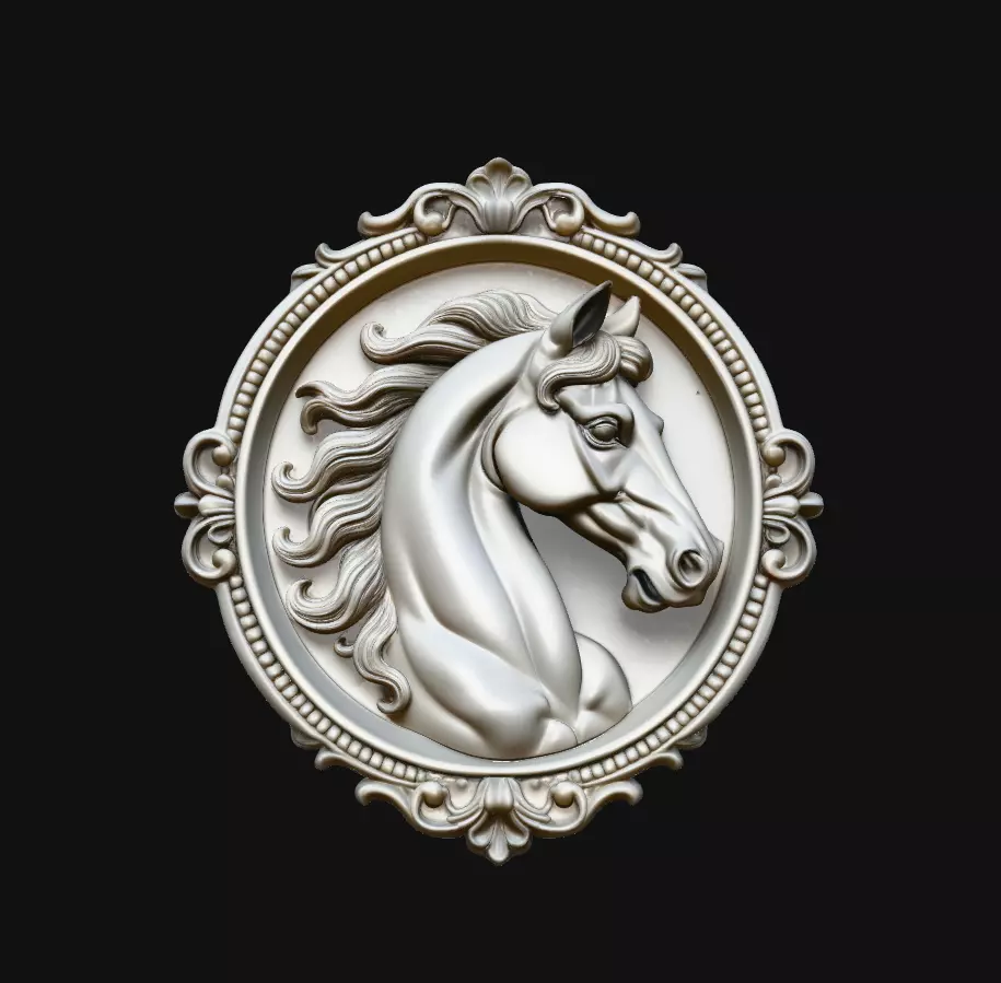 Horse Head Ornate Oval Medallion Pendant Jewelry Model 3D print model