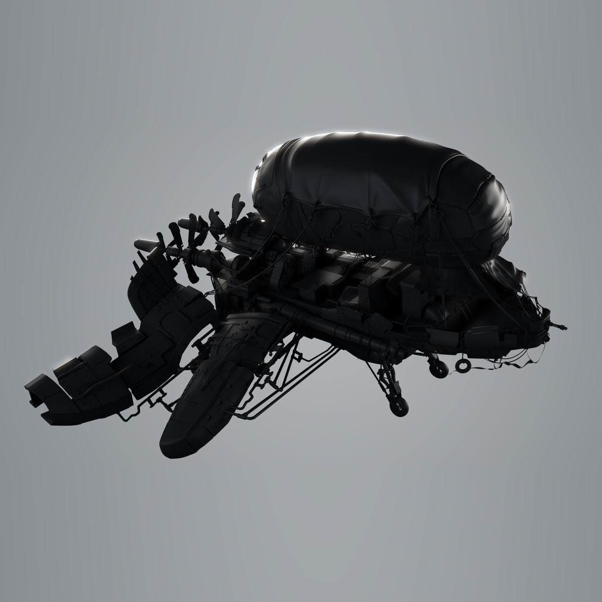 airship spacecraft flying in sky 3D model_2