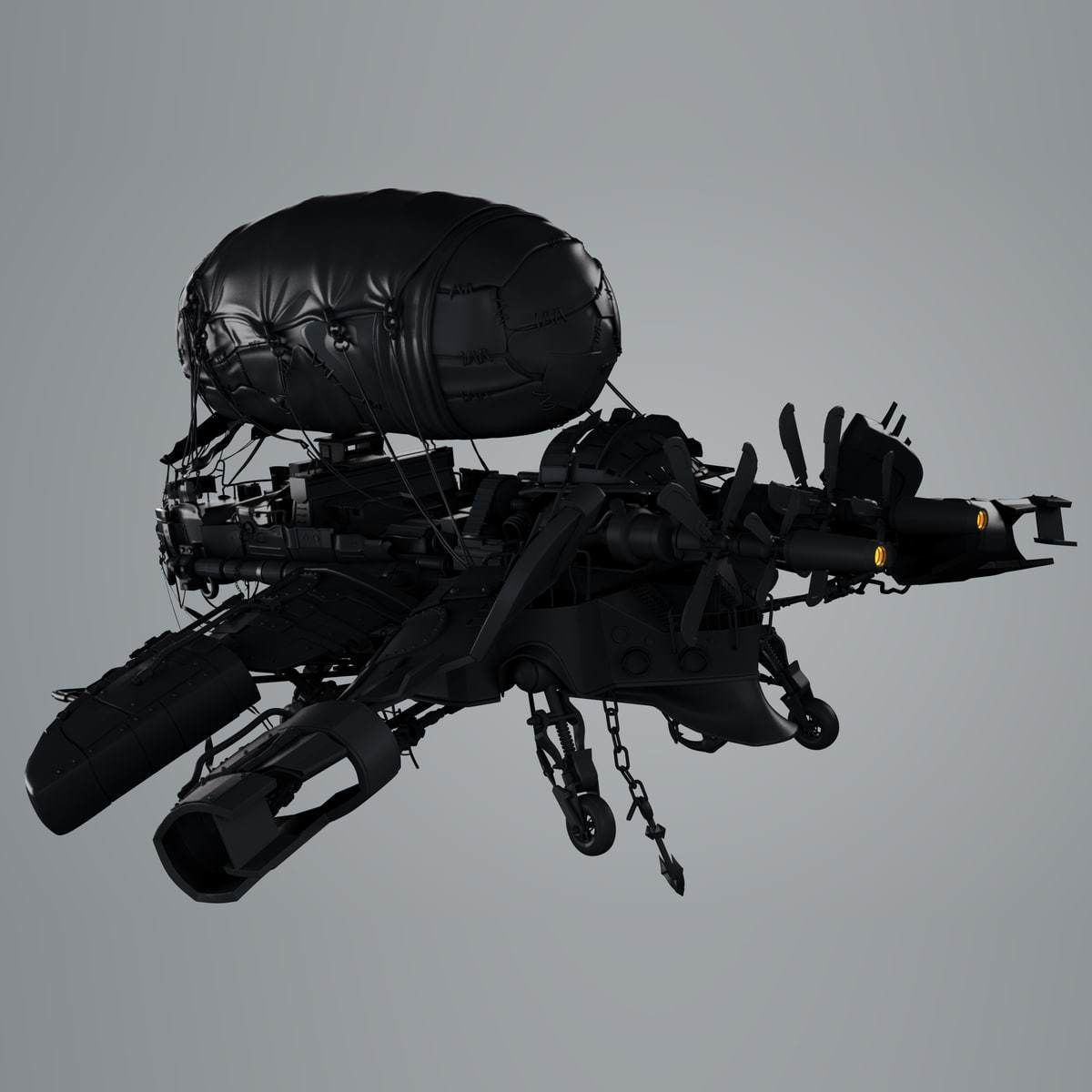 airship spacecraft flying in sky 3D model_5