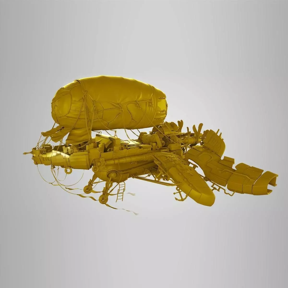 airship spacecraft flying in sky 3D model_0