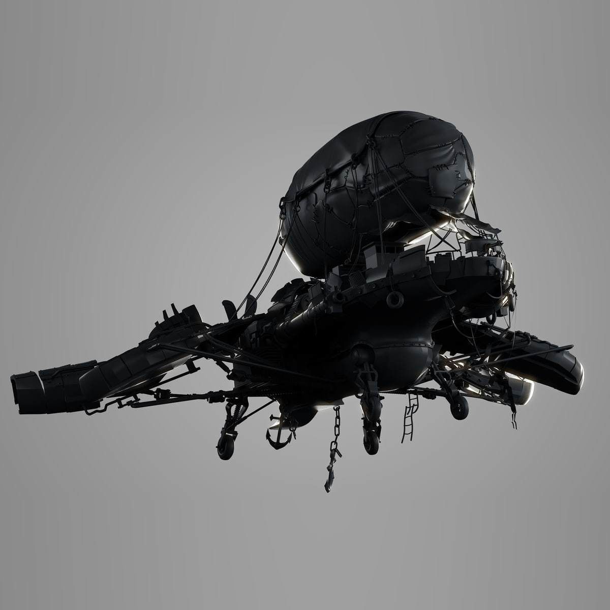 airship spacecraft flying in sky 3D model_3