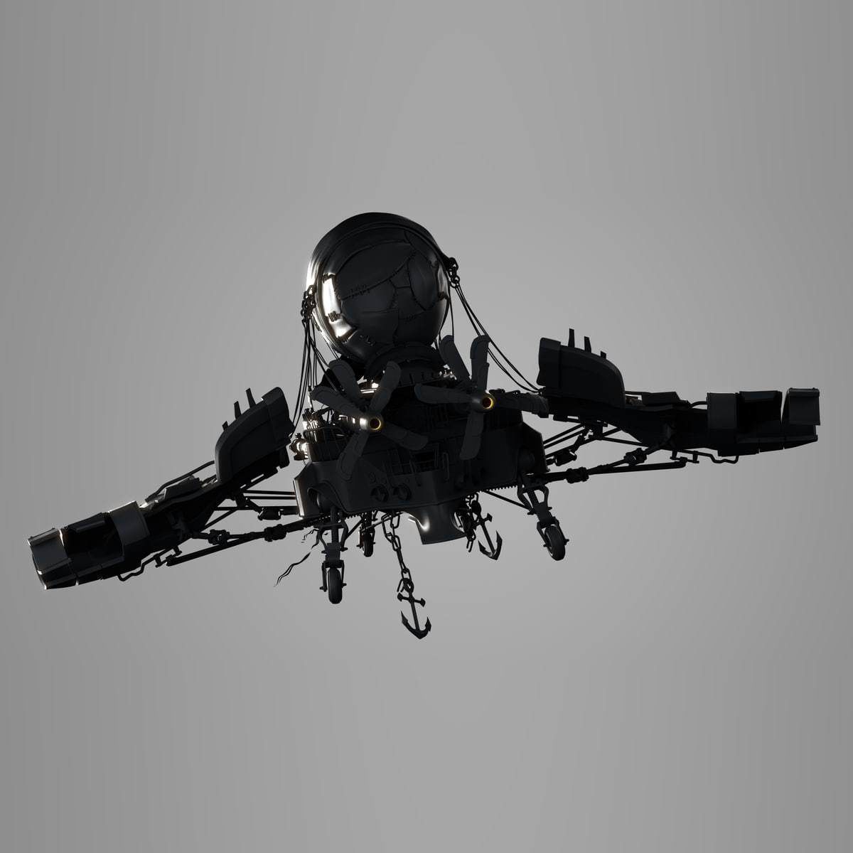 airship spacecraft flying in sky 3D model_1