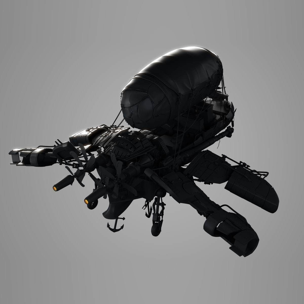 airship spacecraft flying in sky 3D model_4