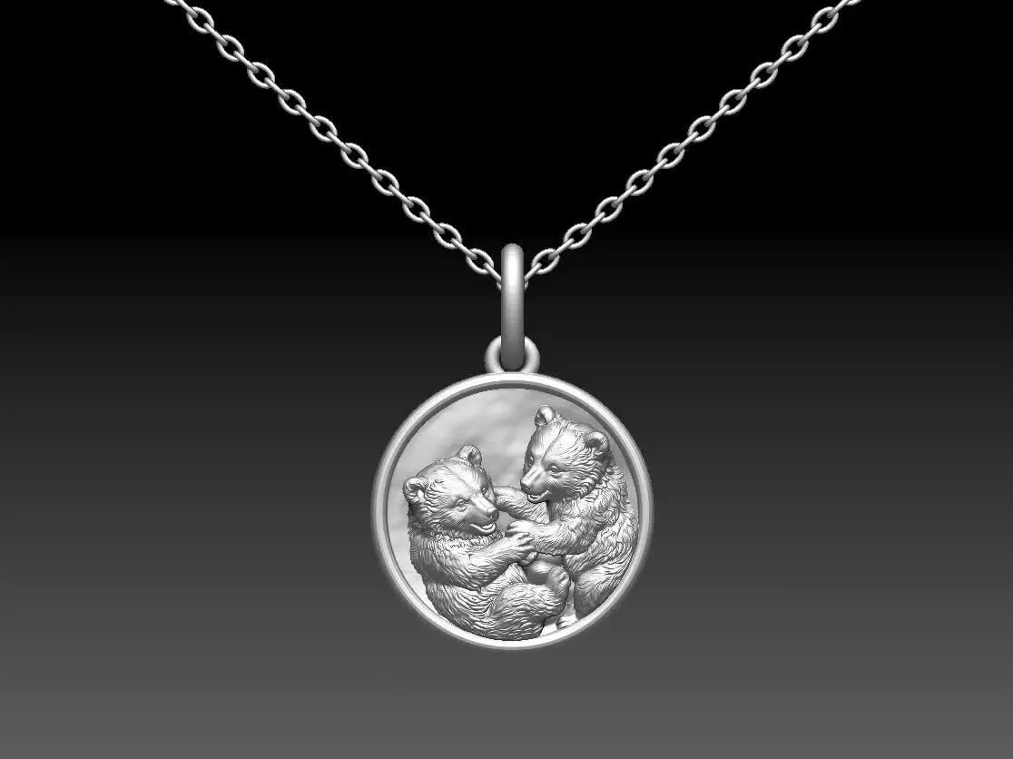 3D Model Bear Cubs Pendant - Jewelry CAD STL Casting File 3D print model