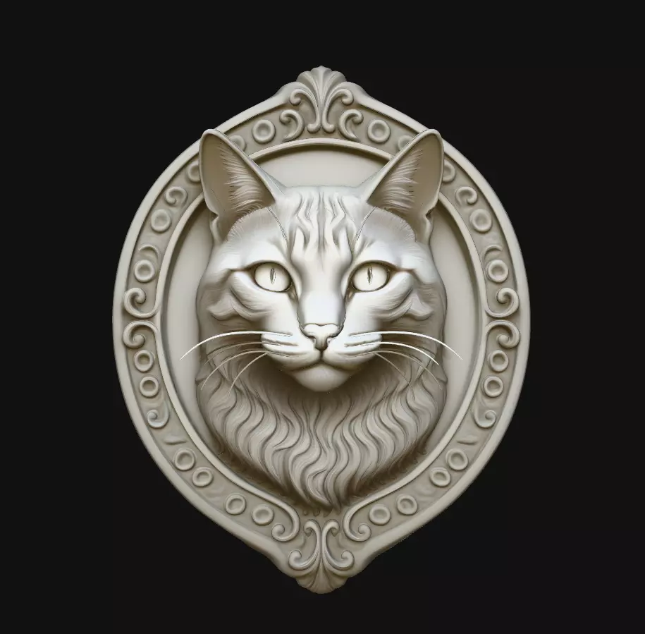 Cat Face Ornate Oval Medallion Pendant Jewelry Model 3D print model