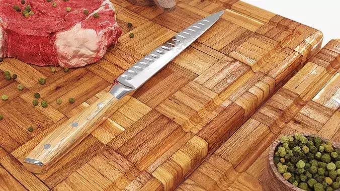 Ribeye Steak with Green Peppercorns on Cutting Board 3D model 4