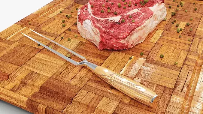 Ribeye Steak with Green Peppercorns on Cutting Board 3D model 5