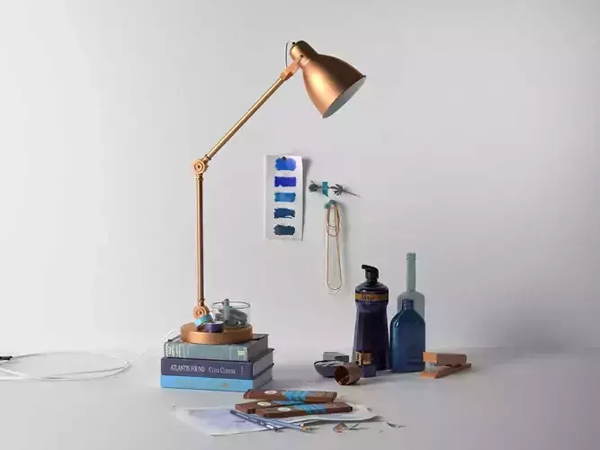 Table Lamp Books Stack Eryngium Flower and Stationery