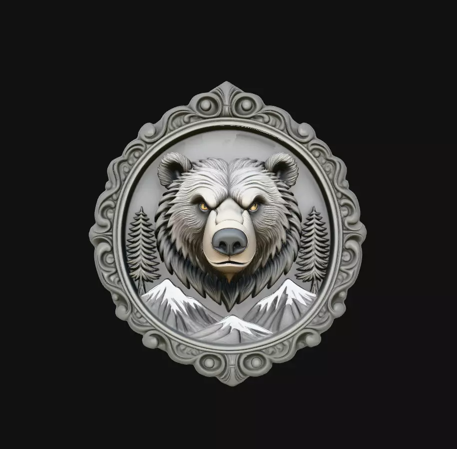 Bear Mountain Forest Round Medallion Pendant Jewelry Model 3D print model