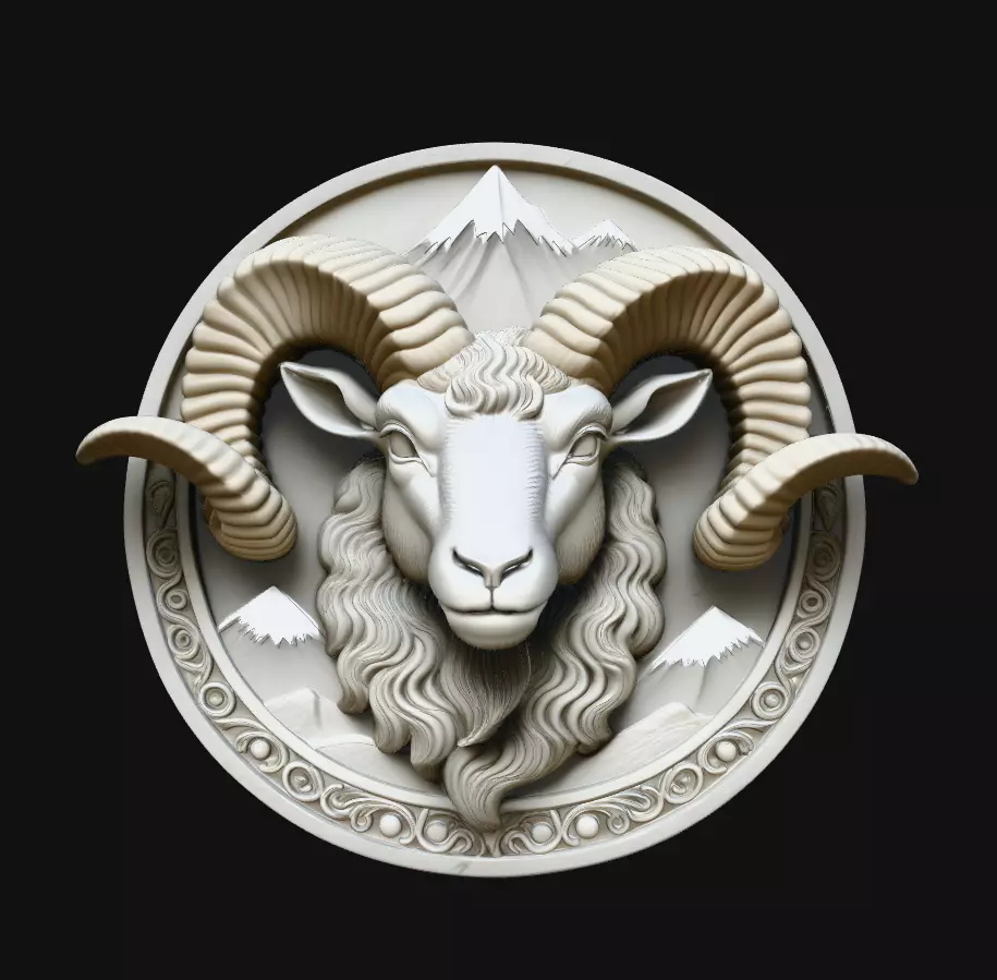 Aries Ram Head Round Pendant 3D Print Model 3D print model
