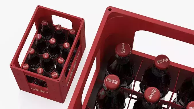 Coca Cola Bottles in Plastic Container Red 3D model 3