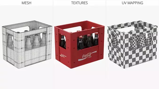 Coca Cola Bottles in Plastic Container Red 3D model 7