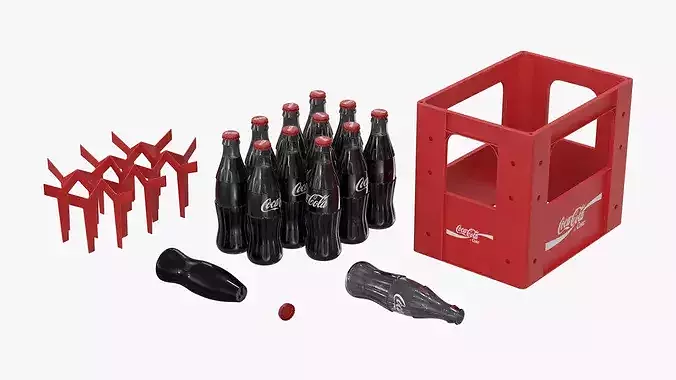 Coca Cola Bottles in Plastic Container Red 3D model 6