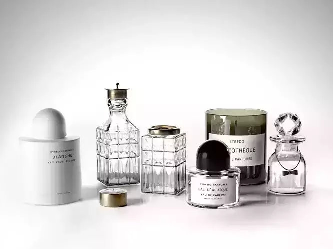 Crystal Bottles with Byredo Candles and Perfumes