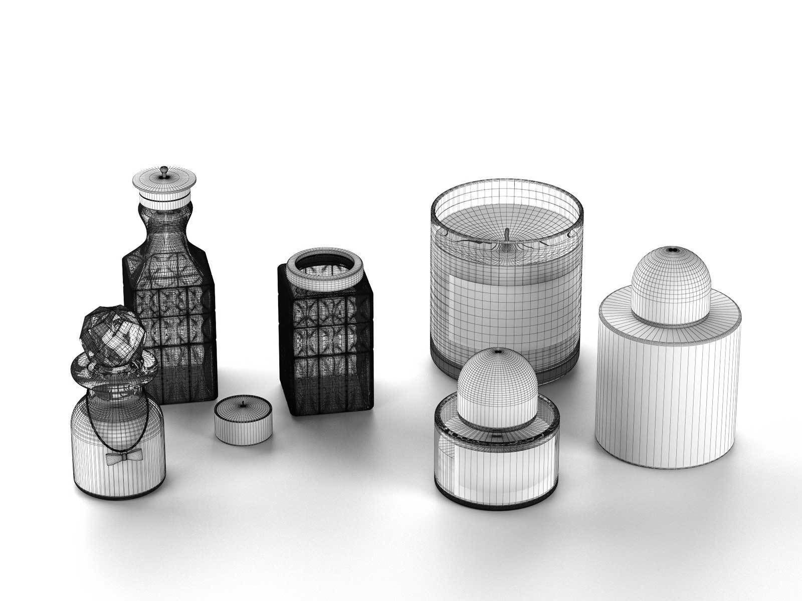 Crystal Bottles with Byredo Candles and Perfumes 3D model_1