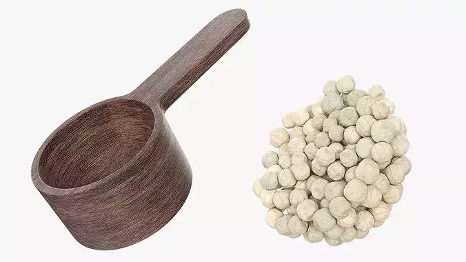 Wooden Scoop with Dried White Peppercorns 3D model 5