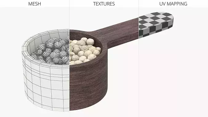 Wooden Scoop with Dried White Peppercorns 3D model 6