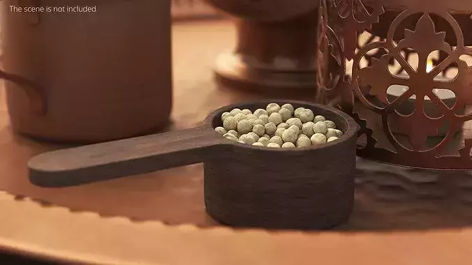 Wooden Scoop with Dried White Peppercorns 3D model 2