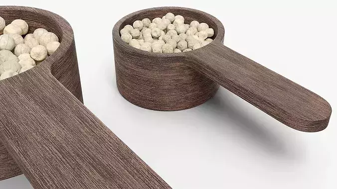 Wooden Scoop with Dried White Peppercorns 3D model 3