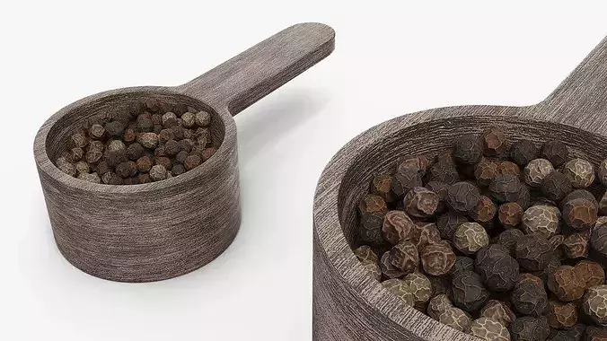 Wooden Spice Scoop with Dried Black Peppercorns 3D model