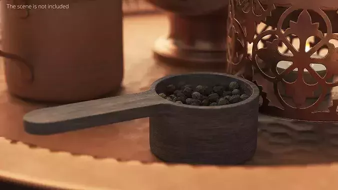 Wooden Spice Scoop with Dried Black Peppercorns 3D model 2