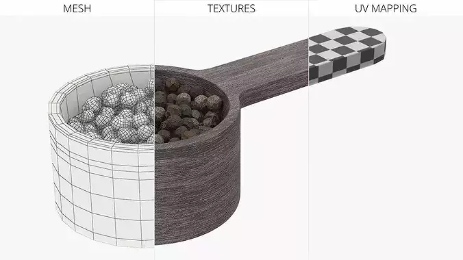 Wooden Spice Scoop with Dried Black Peppercorns 3D model 6