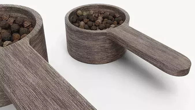 Wooden Spice Scoop with Dried Black Peppercorns 3D model 3