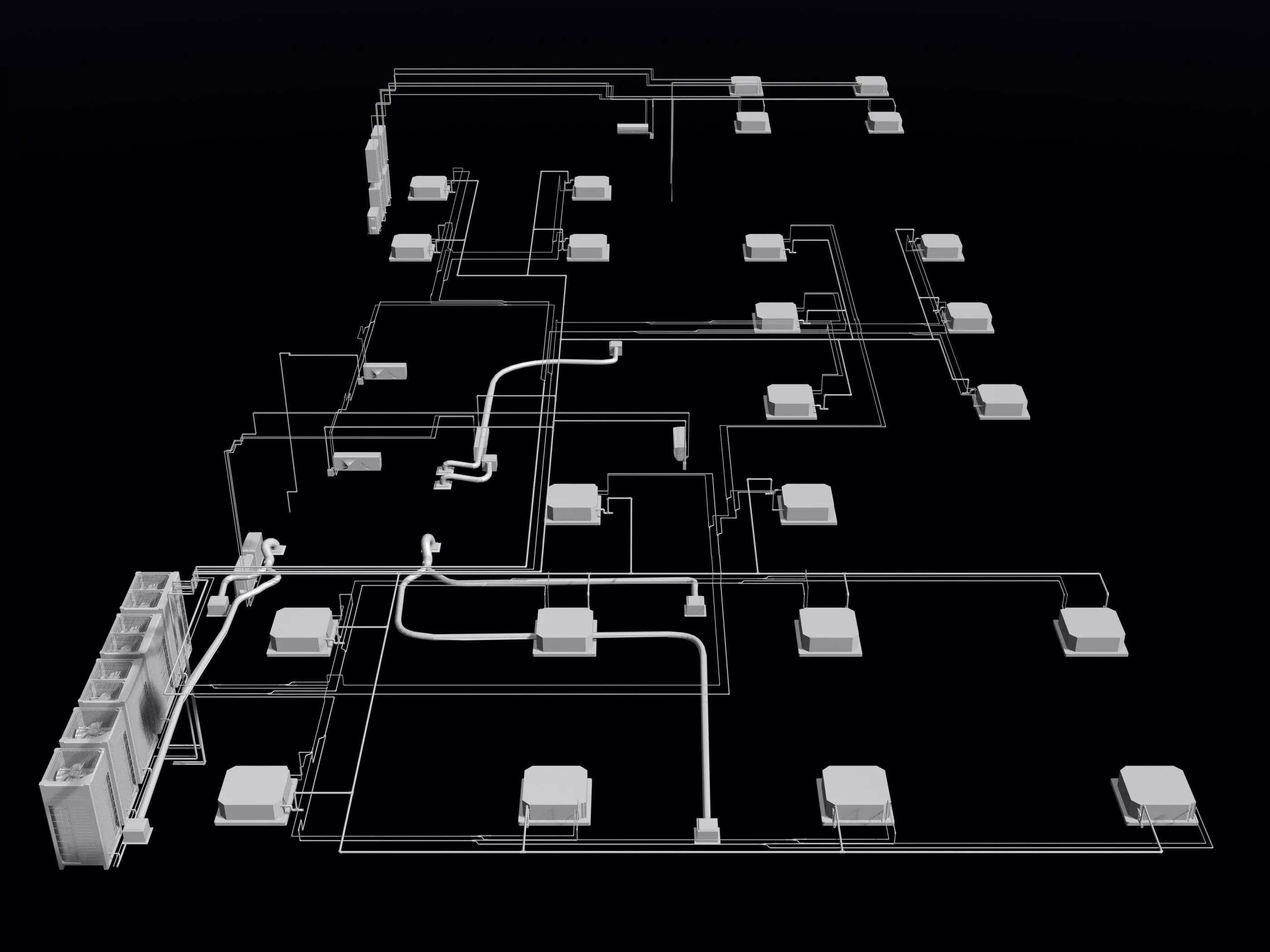Air conditioning and piping system in building 26i19 3D model