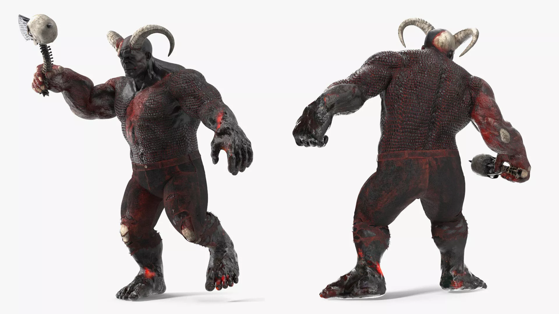 Demon Character with Hellish Hatchet Rigged for Cinema 4D 3D model