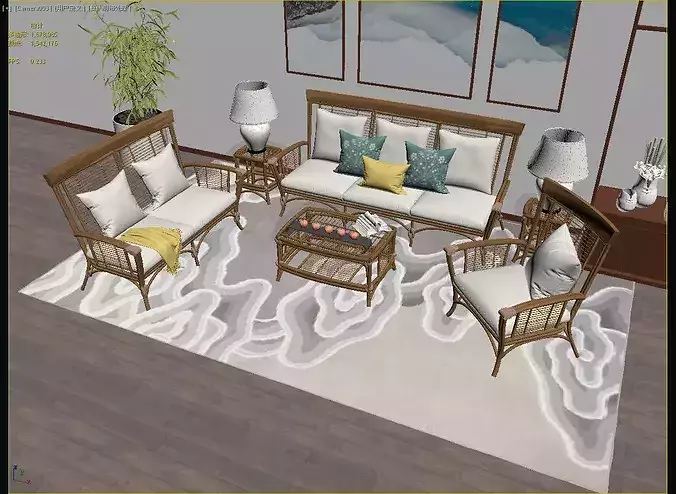 Modern Chinese Zen Style Solid Wood Sofa Coffee Table Set 3D 3D model 7