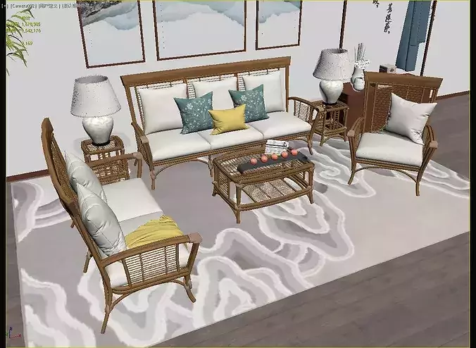 Modern Chinese Zen Style Solid Wood Sofa Coffee Table Set 3D 3D model 6