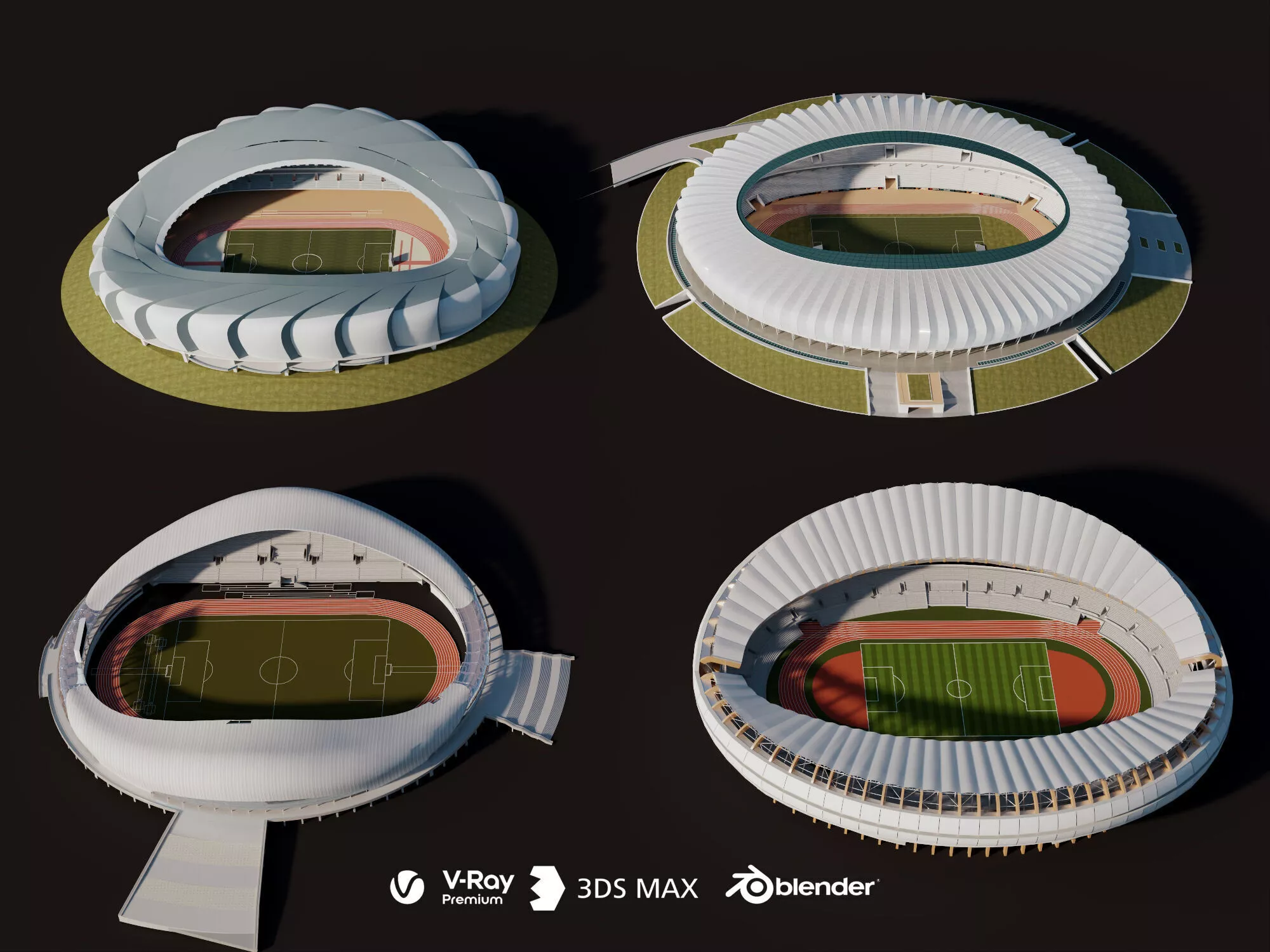 Modern Stadium with Running Track 3D Model 3D model