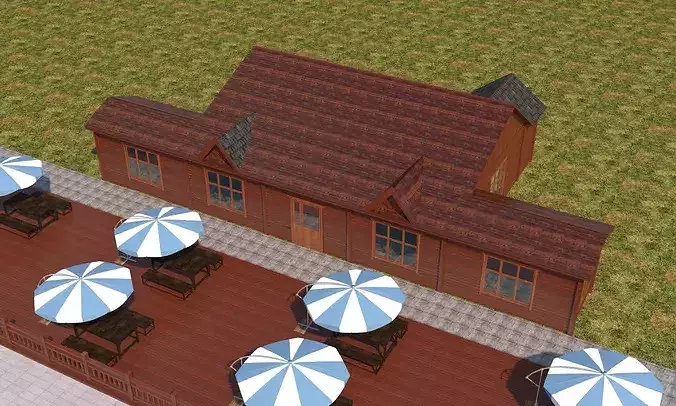 Modern Wooden Cabin Resort Outdoor Cafe Environment 3D Pack 3D model 2