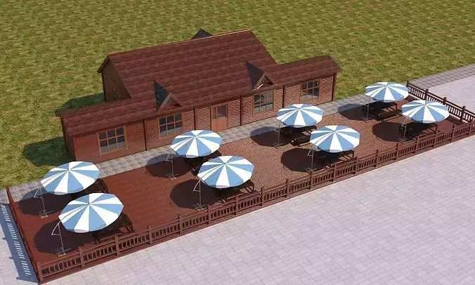 Modern Wooden Cabin Resort Outdoor Cafe Environment 3D Pack 3D model
