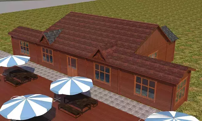 Modern Wooden Cabin Resort Outdoor Cafe Environment 3D Pack 3D model 4